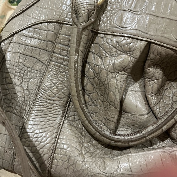 Vintage Brahmin Taupe Crocodile-Embossed Satchel Bag with shoulder strap - Picture 7 of 7